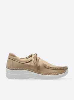 Wolky Seamy Shoe - beige nubuck<DAMES Lage Veterschoenen