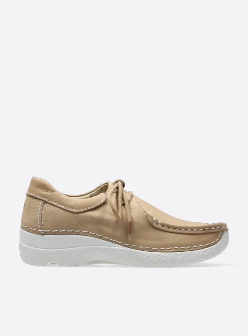Wolky Seamy Shoe - beige nubuck<DAMES Lage Veterschoenen