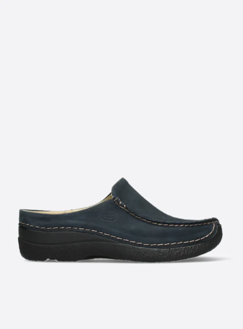 Wolky Seamy Slide - blauw nubuck<DAMES Slippers|Klompen