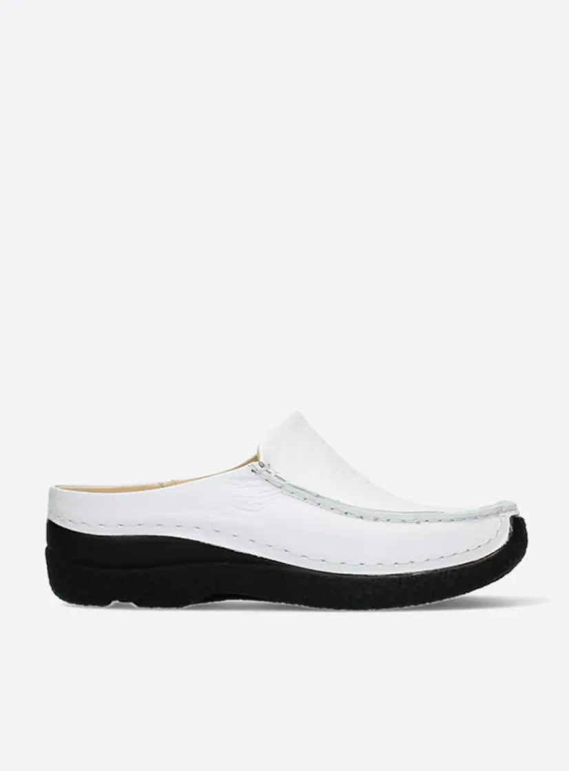 Wolky Seamy Slide - wit geprint leer<DAMES Slippers|Klompen