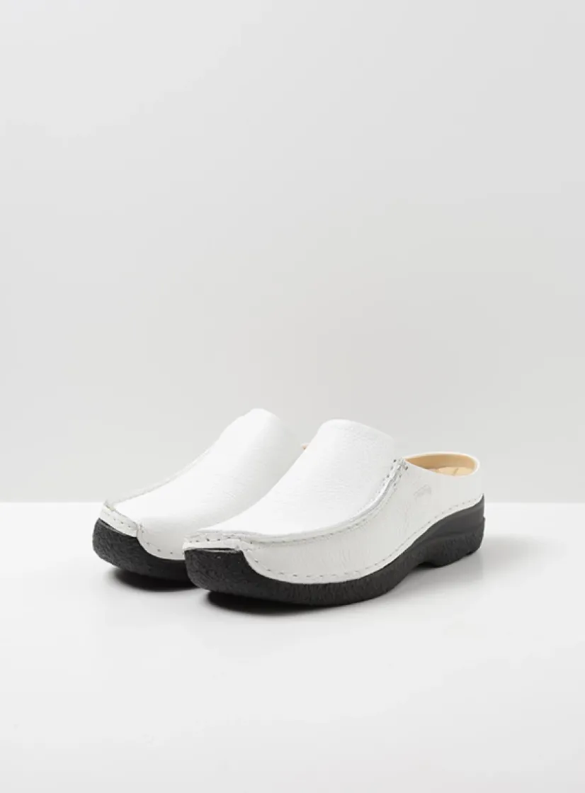 Wolky Seamy Slide - wit geprint leer<DAMES Slippers|Klompen