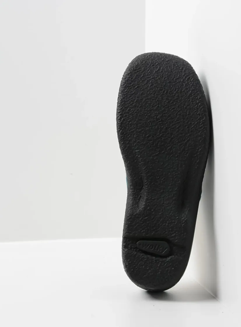 Wolky Seamy Slide - zwart geprint leer<DAMES Slippers|Klompen