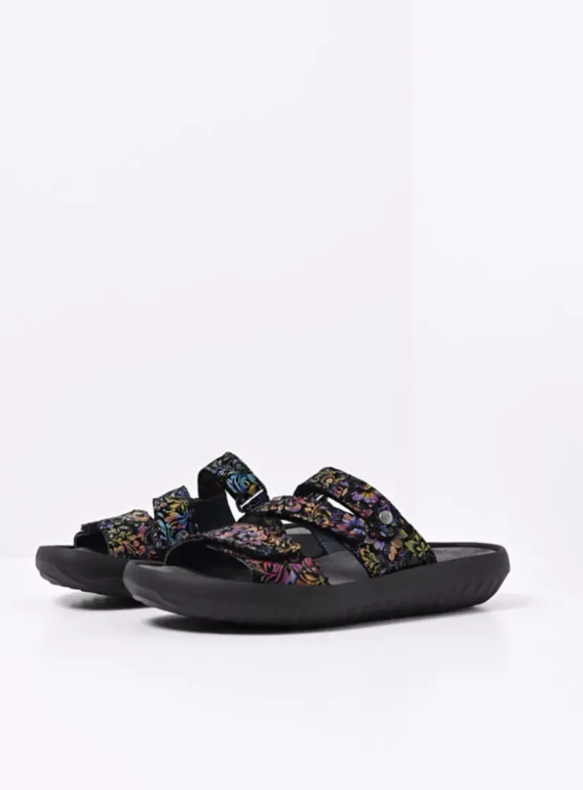 Wolky Sense - zwart/multi flower nubuck<DAMES Slippers