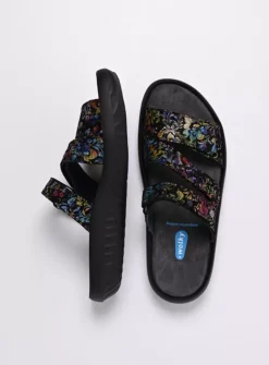 Wolky Sense - zwart/multi flower nubuck<DAMES Slippers