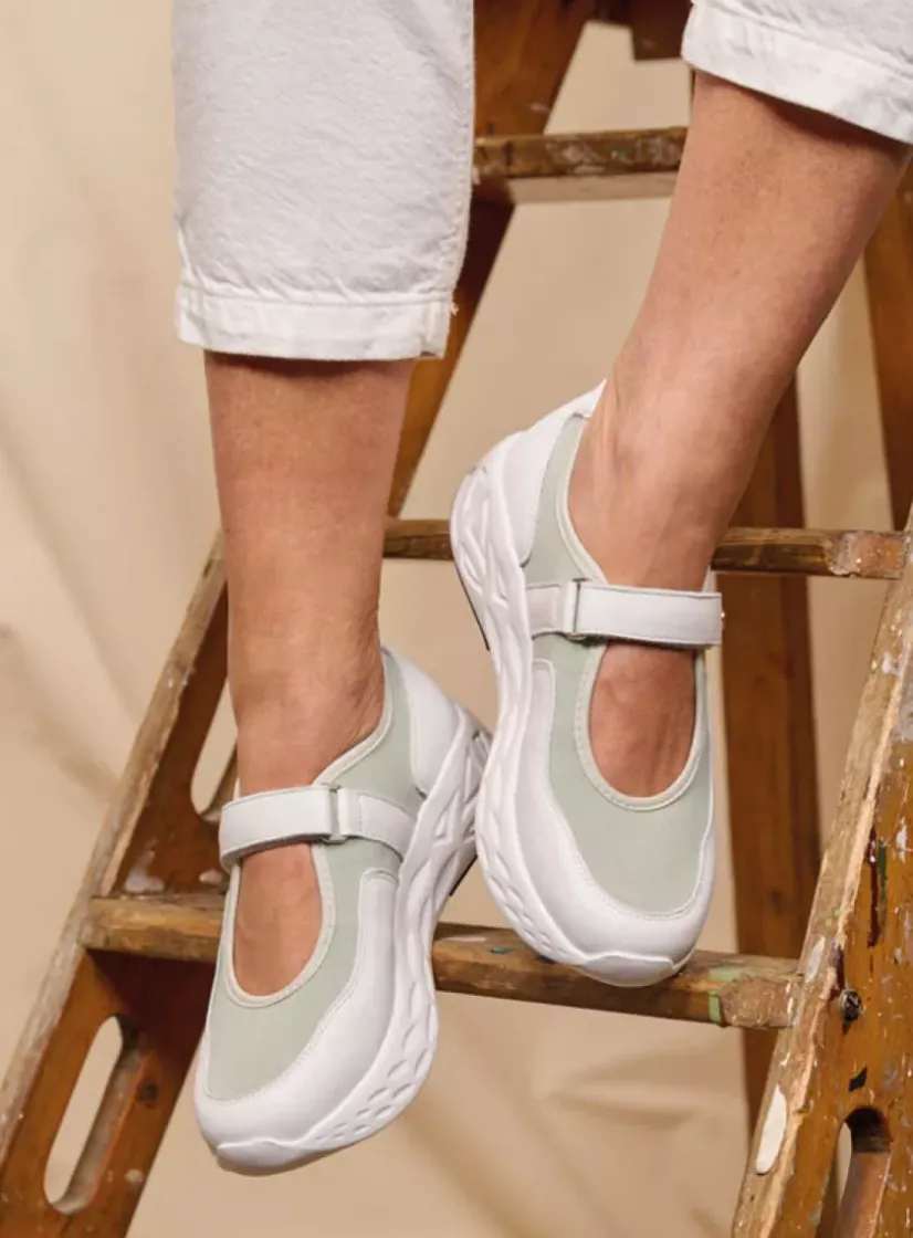 Wolky Spring S2F - wit/grijsgroen combi stretchleer<DAMES Wandelschoenen|Bandschoenen