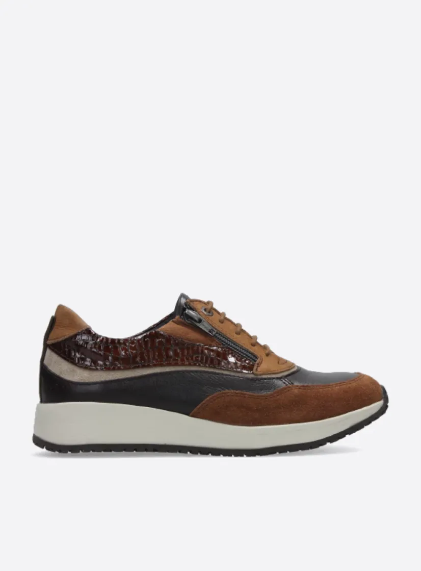 Wolky Sprint - cognac combi leer<DAMES Lage Veterschoenen|Sneakers