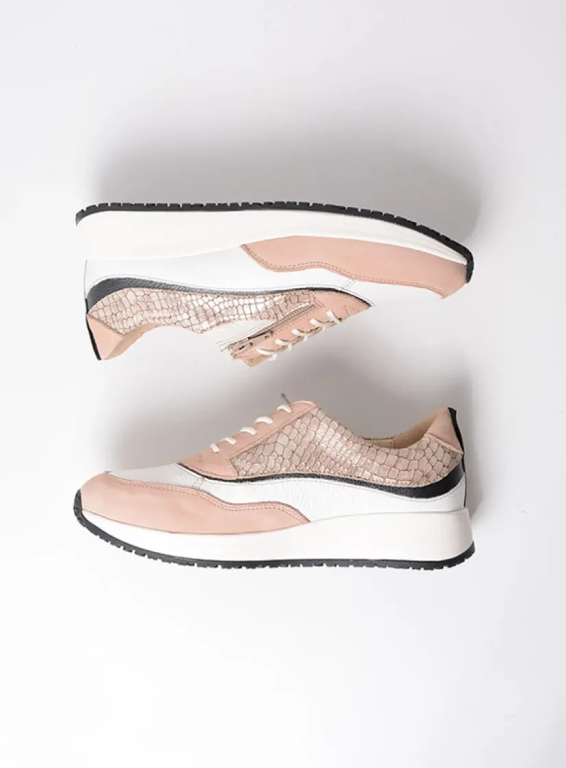 Wolky Sprint - gebroken wit/nude combi leer<DAMES Lage Veterschoenen|Sneakers