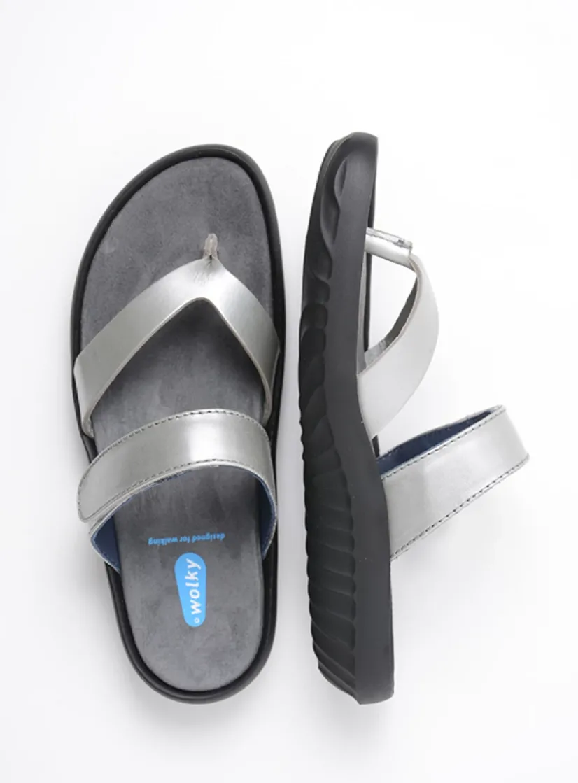 Wolky Tahiti - zilver/grijs leer<DAMES Slippers