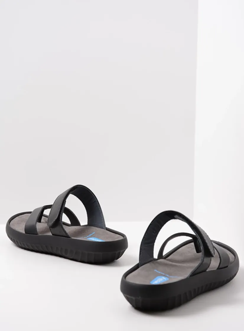 Wolky Tahiti - zwart leer<DAMES Slippers