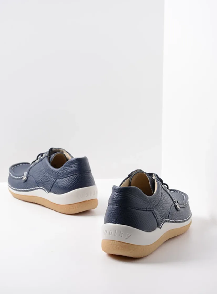Wolky Taranta - blauw leer<DAMES Lage Veterschoenen|Sneakers