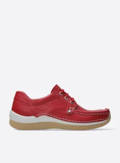Wolky Taranta - rood leer<DAMES Lage Veterschoenen|Sneakers
