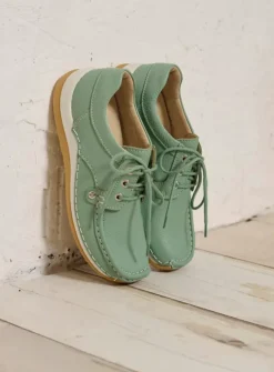 Wolky Taranta - saliegroen leer<DAMES Lage Veterschoenen|Sneakers