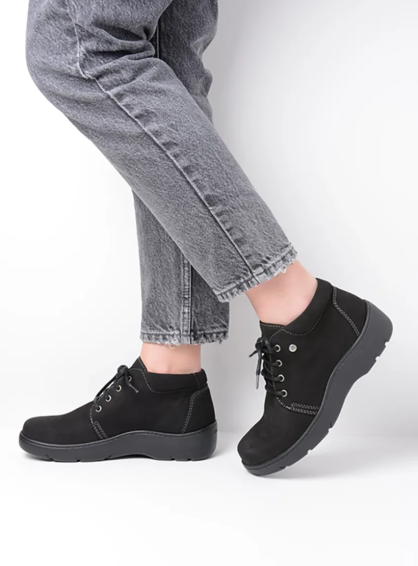 Wolky Tarda XW-WR - zwart nubuck<DAMES Hoge Veterschoenen|Herfst/Winter