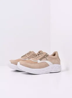 Wolky Vitality S2F - beige combi stretch leer<DAMES Lage Veterschoenen|Wandelschoenen