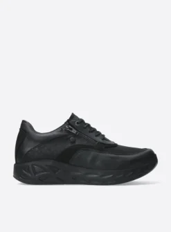 Wolky Vitality S2F - zwart combi stretchleer<DAMES Lage Veterschoenen|Wandelschoenen