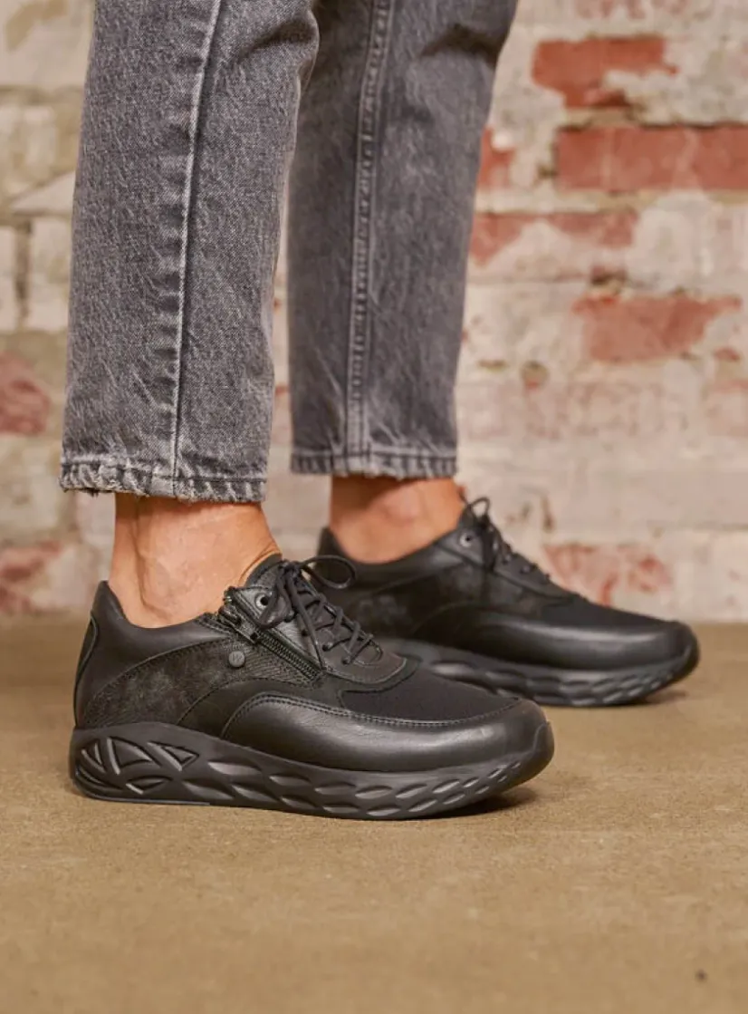 Wolky Vitality S2F - zwart combi stretchleer<DAMES Lage Veterschoenen|Wandelschoenen