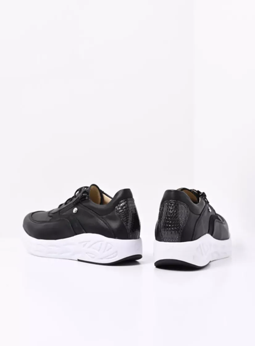 Wolky Vitality S2F - zwart/wit combi stretch leer<DAMES Lage Veterschoenen|Wandelschoenen