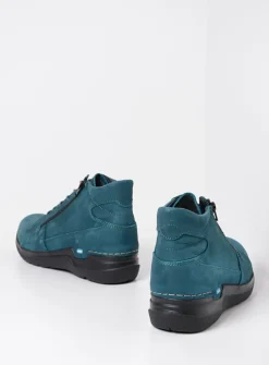 Wolky Why - petrol nubuck<DAMES Hoge Veterschoenen|Wandelschoenen