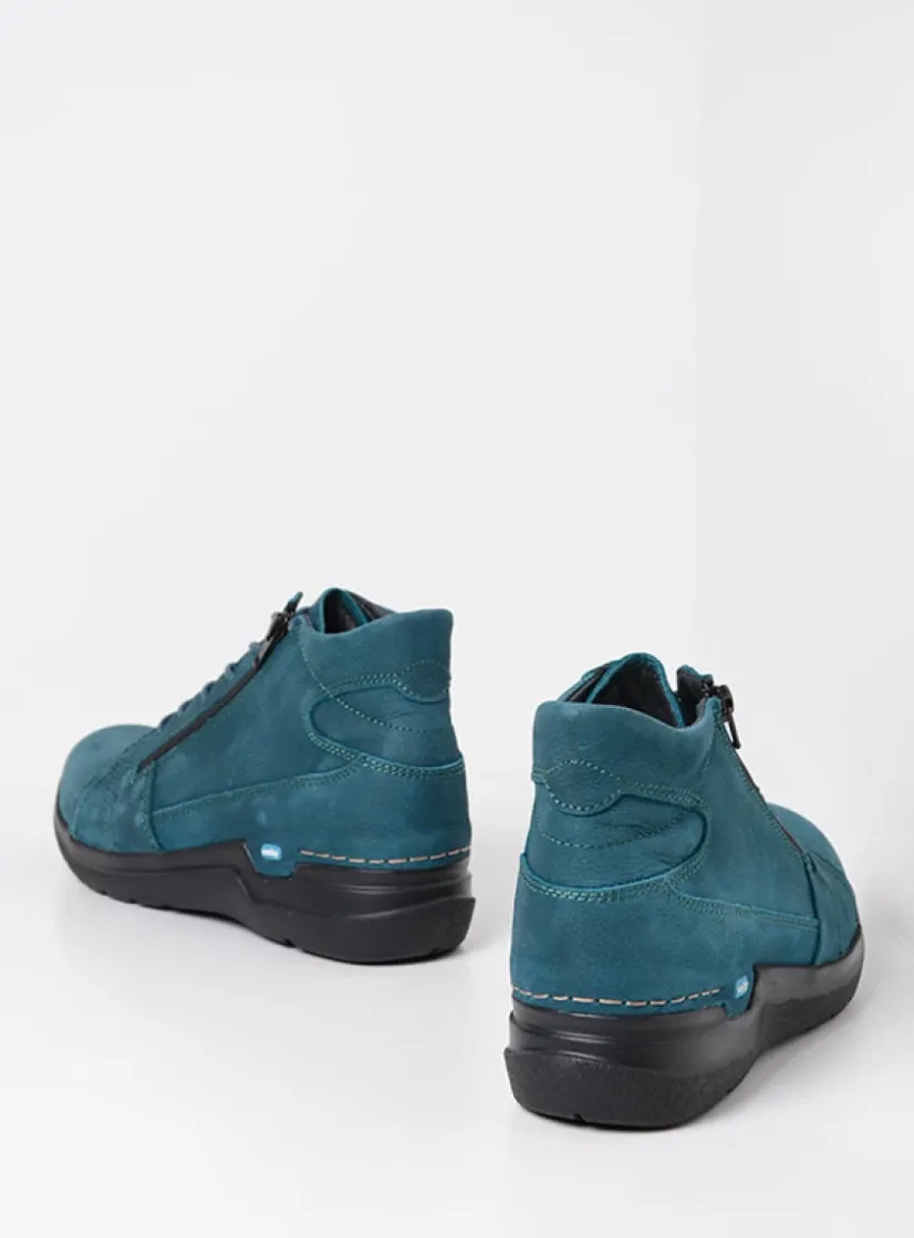 Wolky Why - petrol nubuck<DAMES Hoge Veterschoenen|Wandelschoenen