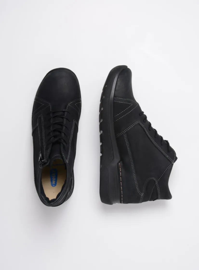 Wolky Why - zwart nubuck<DAMES Hoge Veterschoenen|Wandelschoenen