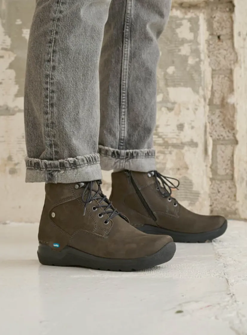 Wolky Whynot HV - asfalt nubuck<DAMES Hoge Veterschoenen|Wandelschoenen