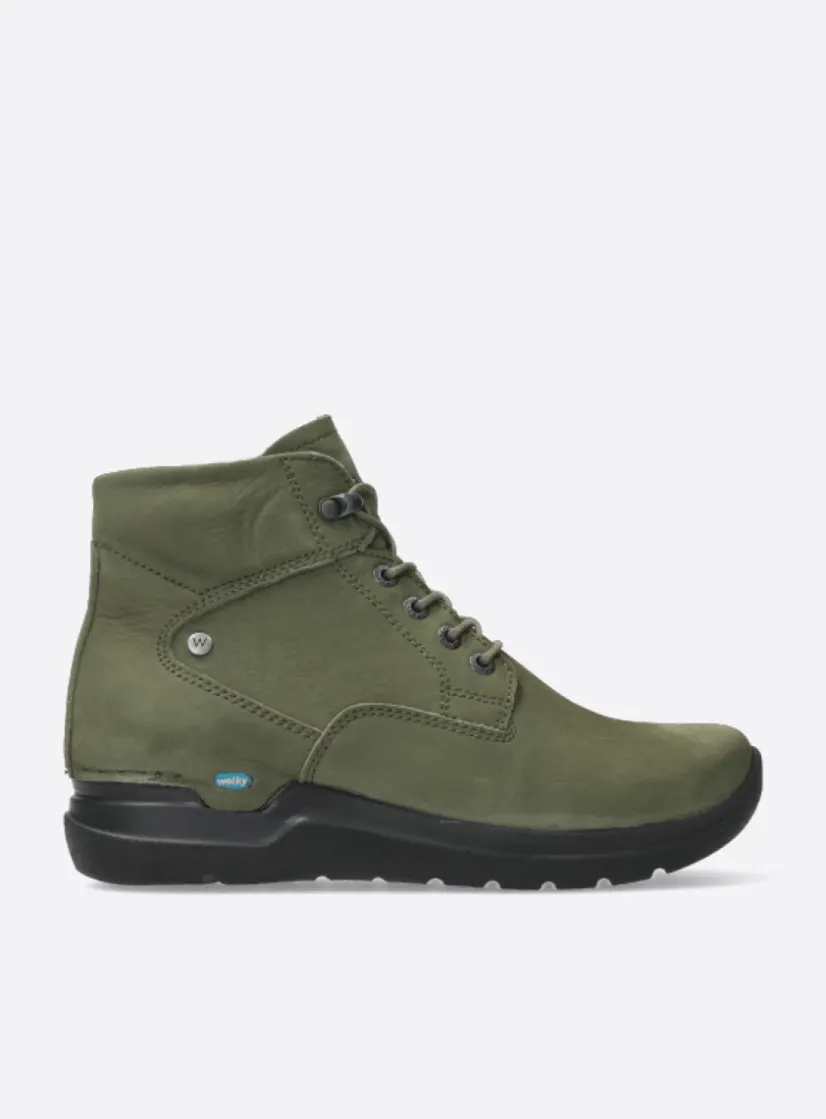 Wolky Whynot HV - pesto groen nubuck<DAMES Hoge Veterschoenen|Wandelschoenen