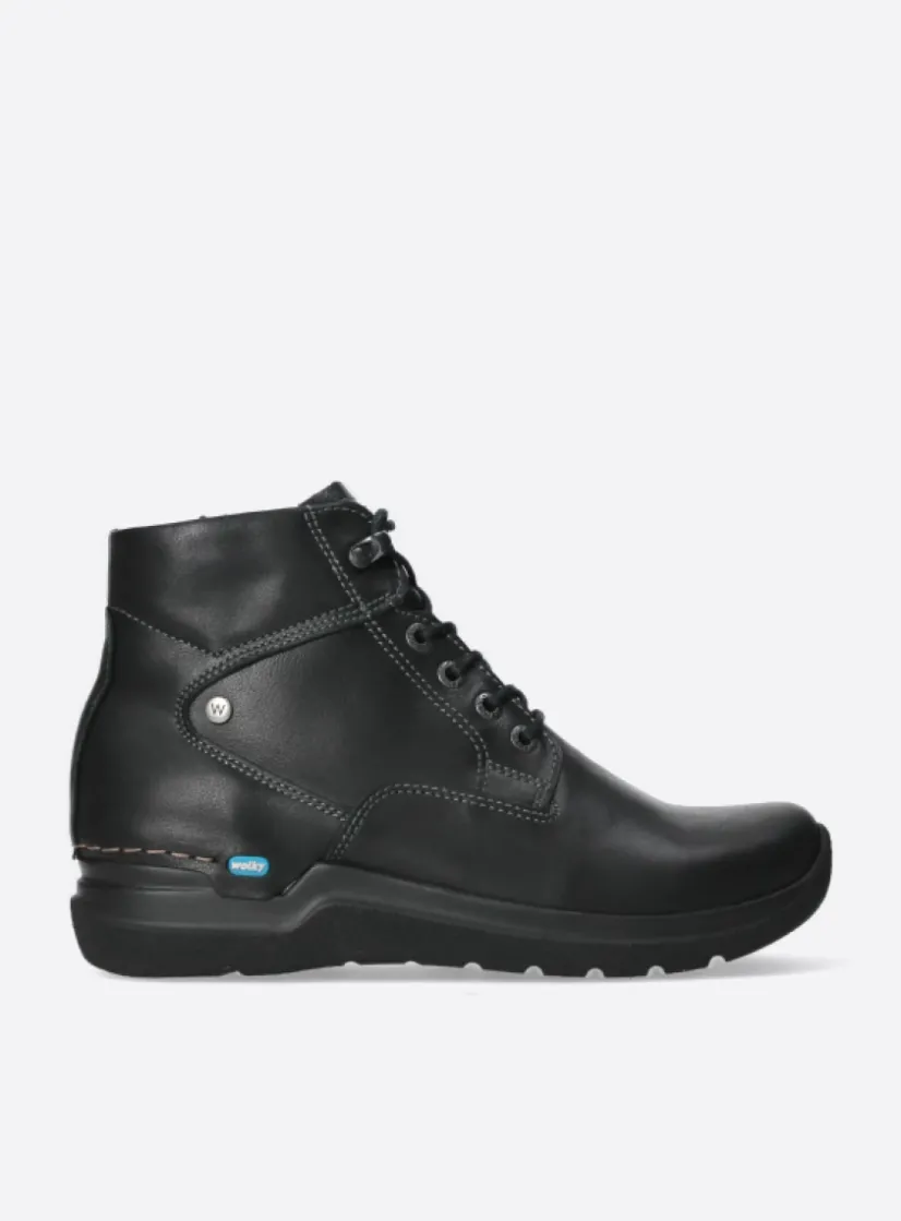 Wolky Whynot HV - zwart leer<DAMES Hoge Veterschoenen|Wandelschoenen