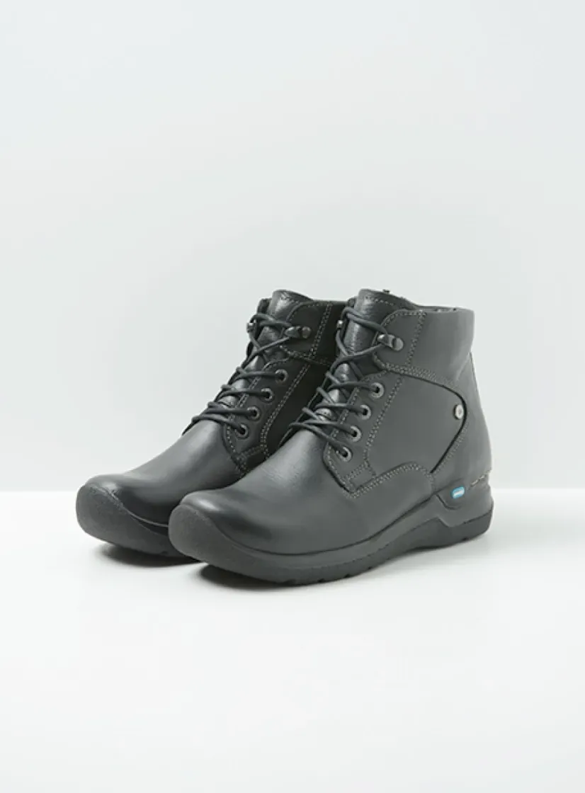 Wolky Whynot HV - zwart leer<DAMES Hoge Veterschoenen|Wandelschoenen
