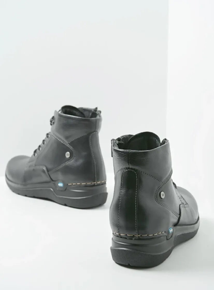 Wolky Whynot HV - zwart leer<DAMES Hoge Veterschoenen|Wandelschoenen