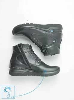 Wolky Whynot HV - zwart leer<DAMES Hoge Veterschoenen|Wandelschoenen