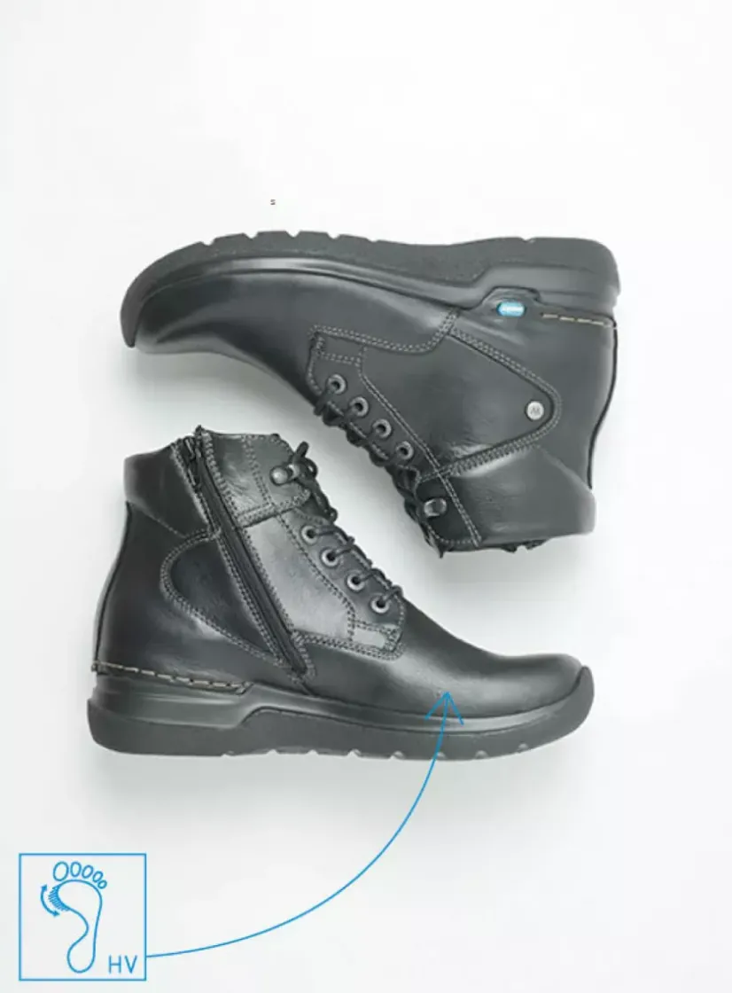 Wolky Whynot HV - zwart leer<DAMES Hoge Veterschoenen|Wandelschoenen