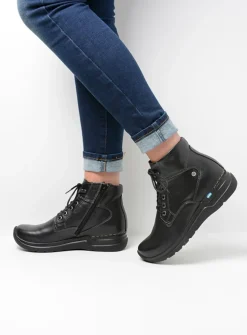 Wolky Whynot HV - zwart leer<DAMES Hoge Veterschoenen|Wandelschoenen