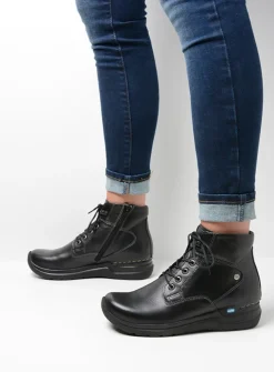 Wolky Whynot HV - zwart leer<DAMES Hoge Veterschoenen|Wandelschoenen