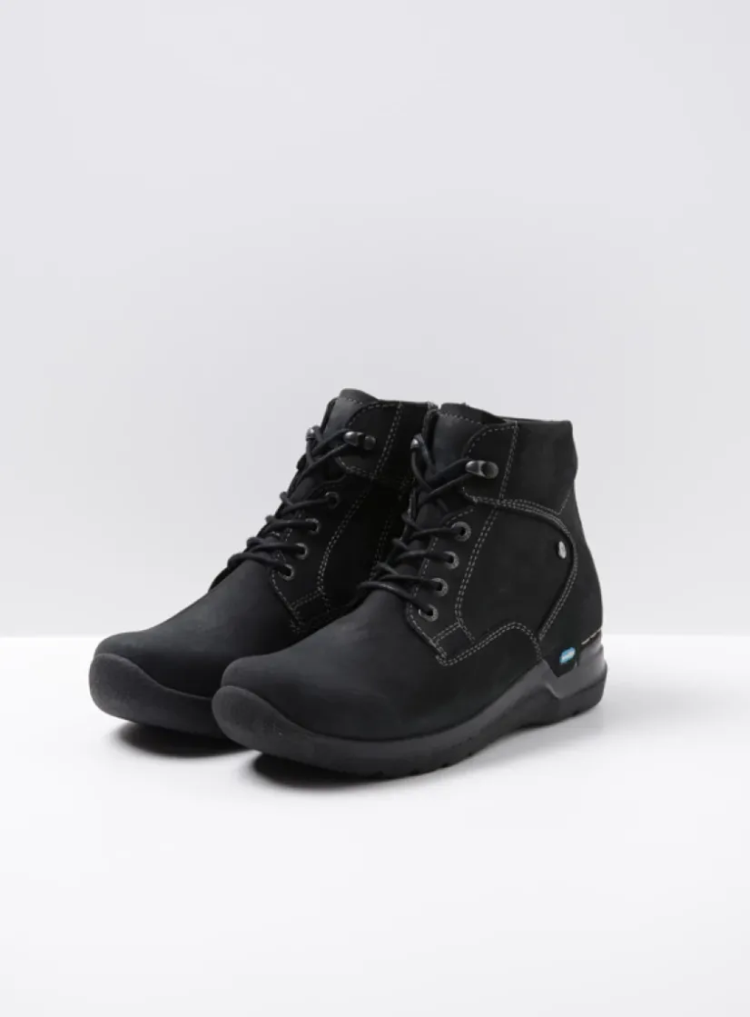 Wolky Whynot HV - zwart nubuck<DAMES Hoge Veterschoenen|Wandelschoenen