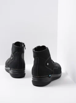 Wolky Whynot HV - zwart nubuck<DAMES Hoge Veterschoenen|Wandelschoenen