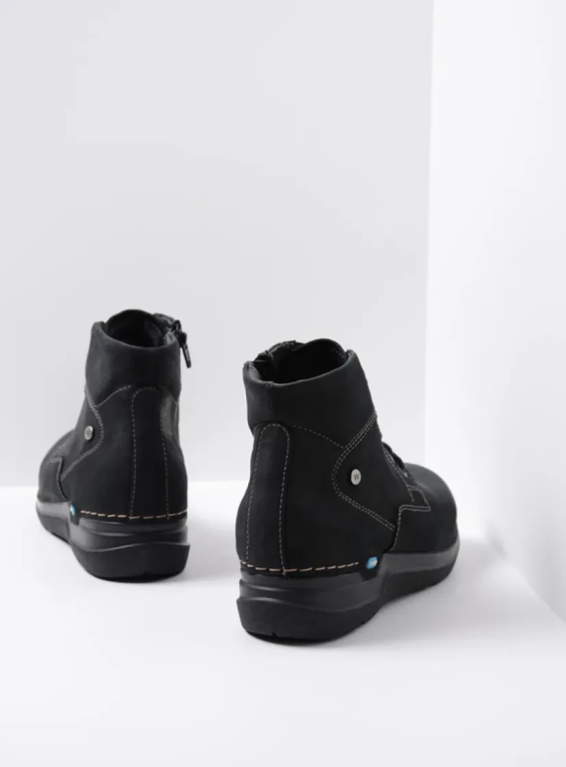 Wolky Whynot HV - zwart nubuck<DAMES Hoge Veterschoenen|Wandelschoenen