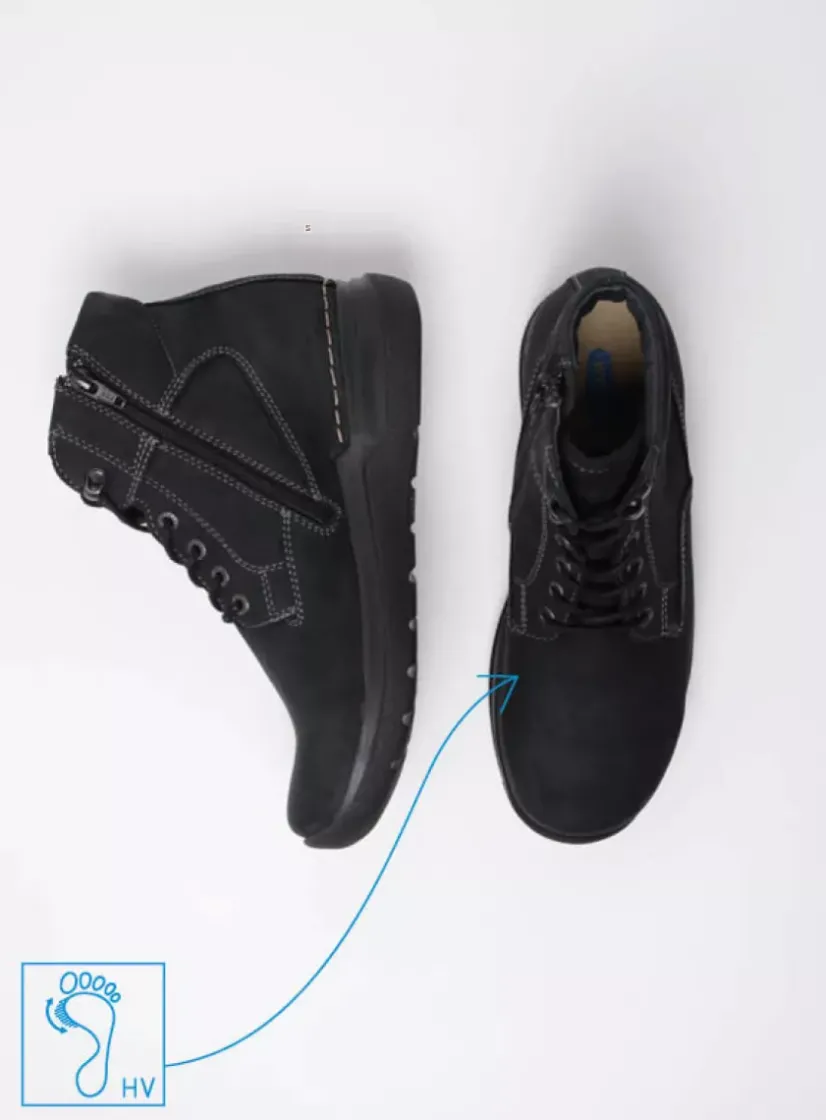 Wolky Whynot HV - zwart nubuck<DAMES Hoge Veterschoenen|Wandelschoenen