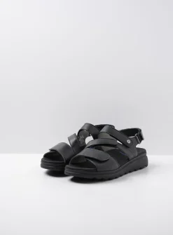 Wolky Yard - zwart leer<DAMES Sandalen