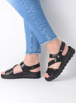 Wolky Yard - zwart leer<DAMES Sandalen