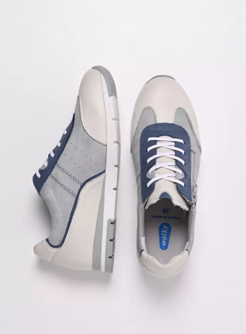 Wolky Yell XW - gebroken wit/denim leer<DAMES Lage Veterschoenen|Sneakers
