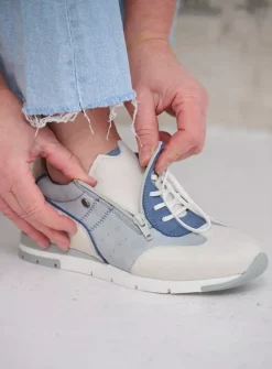 Wolky Yell XW - gebroken wit/denim leer<DAMES Lage Veterschoenen|Sneakers