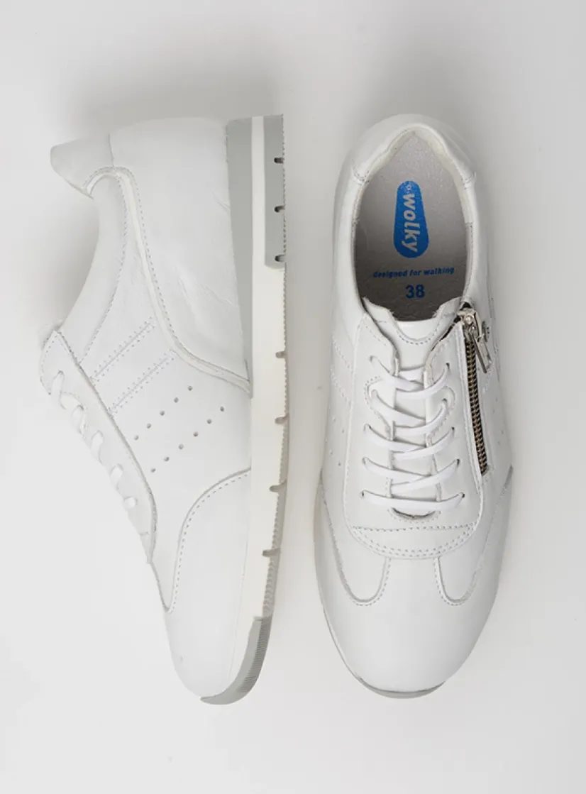 Wolky Yell XW - wit leer<DAMES Lage Veterschoenen|Sneakers