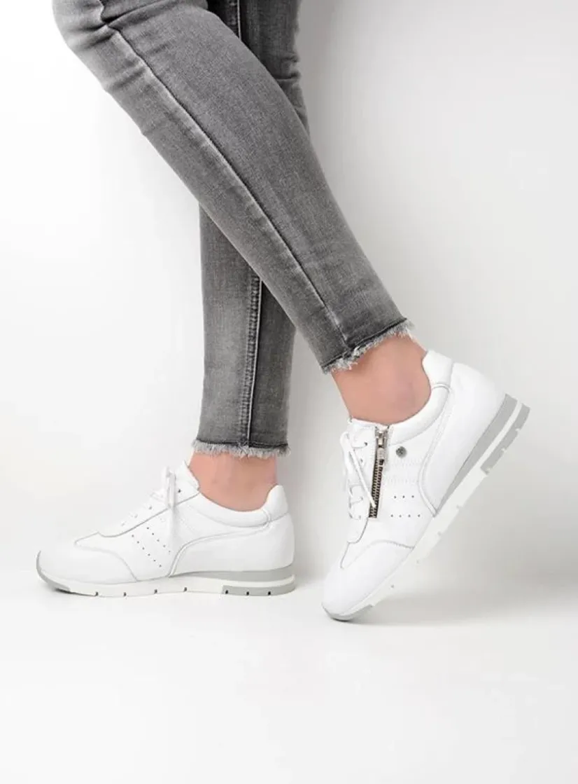 Wolky Yell XW - wit leer<DAMES Lage Veterschoenen|Sneakers