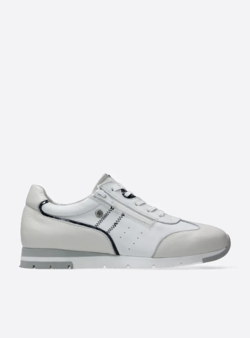 Wolky Yell XW - wit/blauw leer<DAMES Lage Veterschoenen|Sneakers