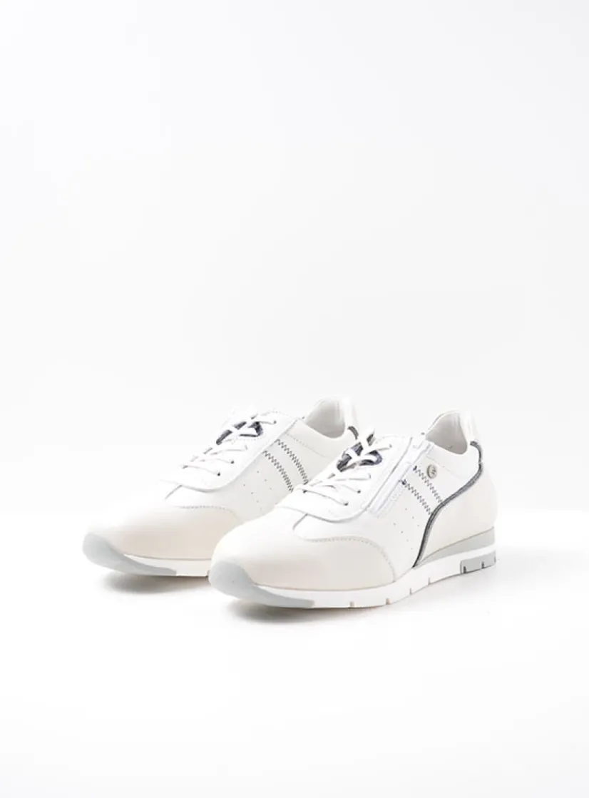 Wolky Yell XW - wit/blauw leer<DAMES Lage Veterschoenen|Sneakers