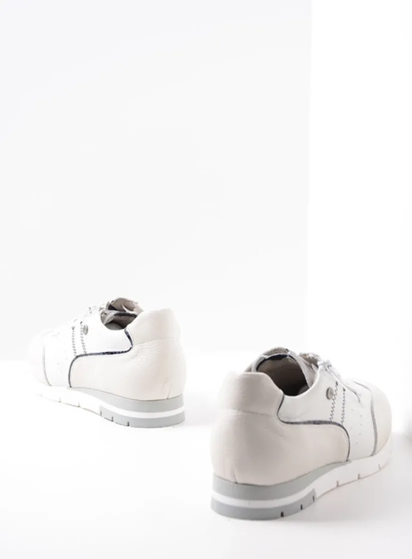Wolky Yell XW - wit/blauw leer<DAMES Lage Veterschoenen|Sneakers