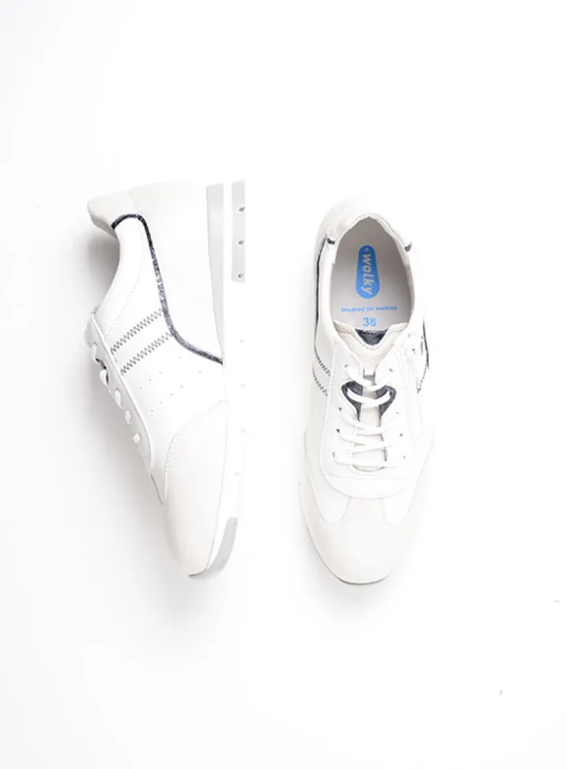 Wolky Yell XW - wit/blauw leer<DAMES Lage Veterschoenen|Sneakers
