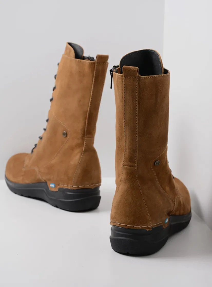 Wolky Zigzag - cognac suede<DAMES Hoge Veterschoenen|Veterlaarzen