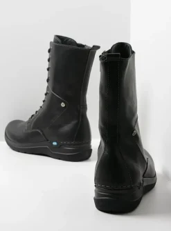 Wolky Zigzag - zwart leer<DAMES Hoge Veterschoenen|Veterlaarzen