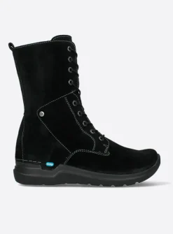 Wolky Zigzag - zwart suede<DAMES Hoge Veterschoenen|Veterlaarzen